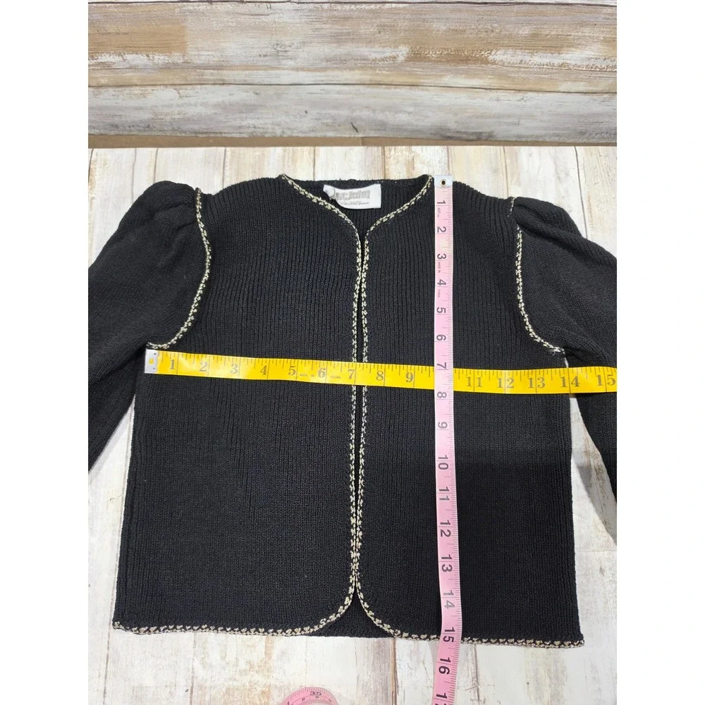 St John Saks Fifth Avenue Black Gold Trim Knit Skirt Suit Set Vintage Women S
